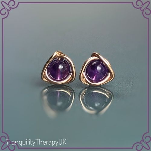 Amethyst Crystal Healing Properties - Amethyst Stud Earrings - TranquilityTherapyUK