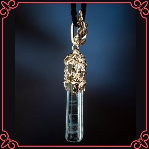 Aquamarine Crystal Meaning - Aquamarine Gold Pendant Natural Blue Beryl Ivy Leaves Crystal Gemstone_2