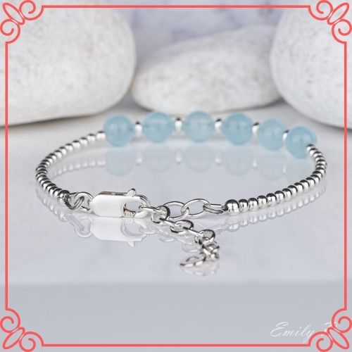 Aquamarine Crystal Meaning - Natural Aquamarine Bracelet, Sterling Silver Aquamarine Bracelet, S925 Blue Gemstone Bracelet-3