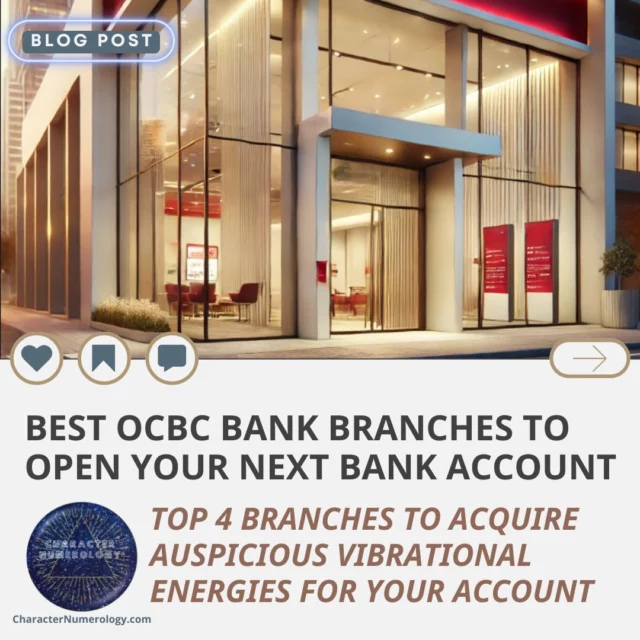 Are you an existing OCBC customer? Take a look at your bank account number and see if it carries positive vibrational energies? 

While we cannot totally choose the bank account number that we want, there are some aspects of it that we can control. 

Check out this featured blog post and discover which OCBC branches in Singapore are better for you to open your next bank account based on numerology principles! 

🔗 Click on the link in my bio (@characternumerology) to access the blog on my website.

#CharacterNumerology #Numerology #BankAccountNumerology #BankAccountNumberNumerology #NumerologyInsights #OCBCSingapore #NumerologyTips